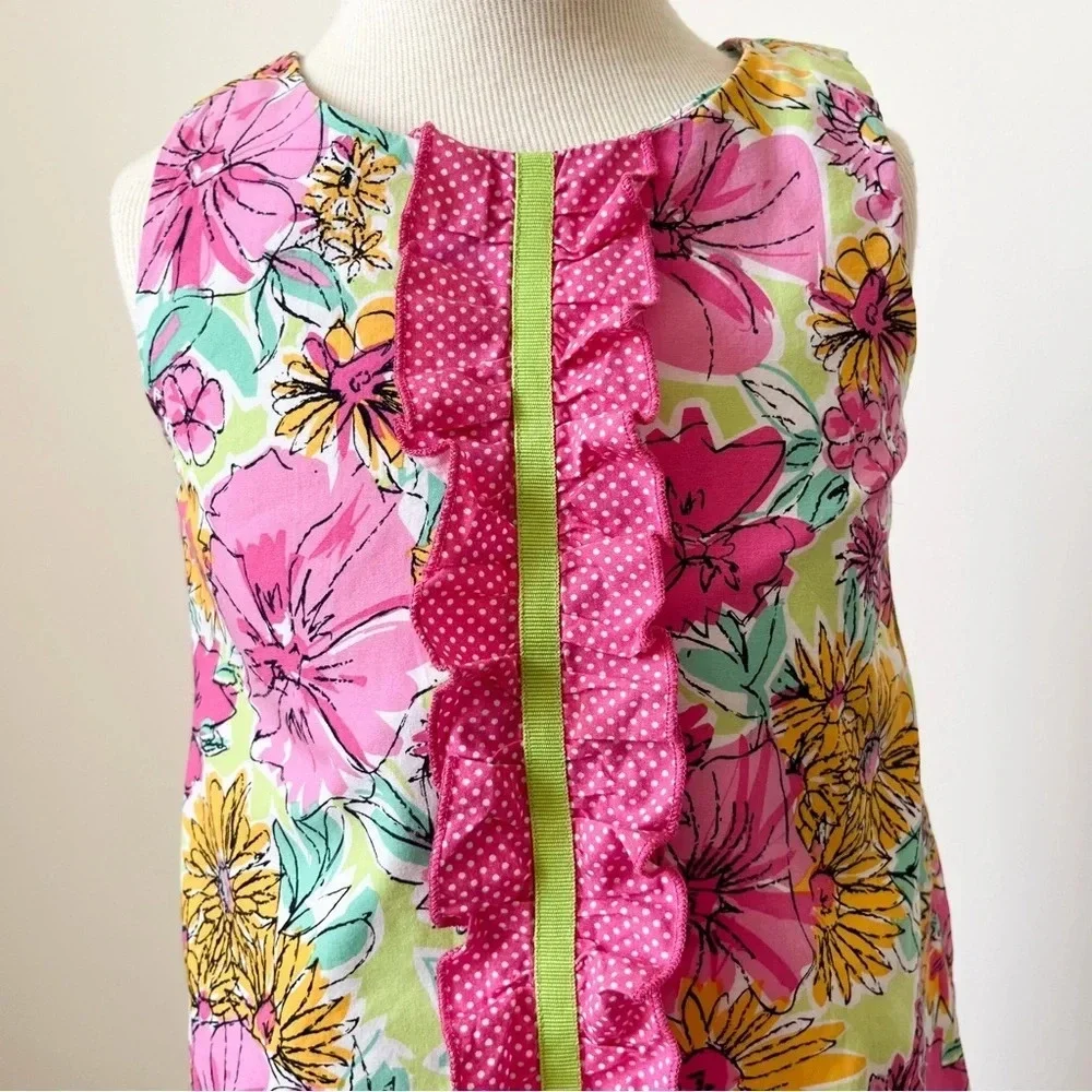 Polly Flinders Girls 6 Floral Sleeveless Sundress Ruffle‎ Front Cotton